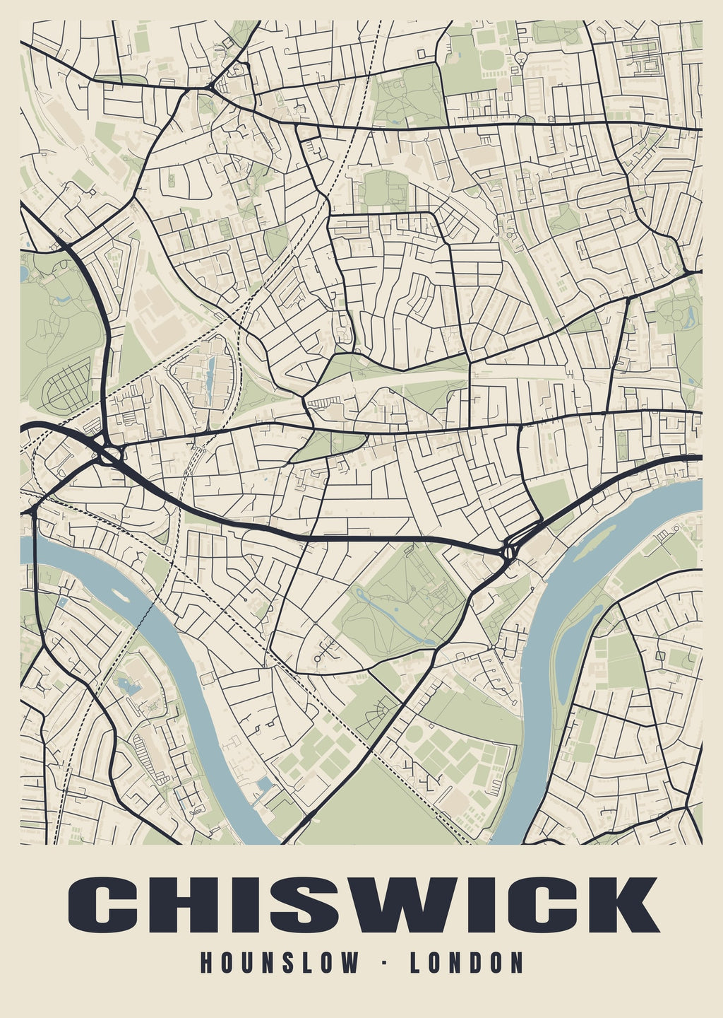 Heritage street map poster of Chiswick, Hounslow, London