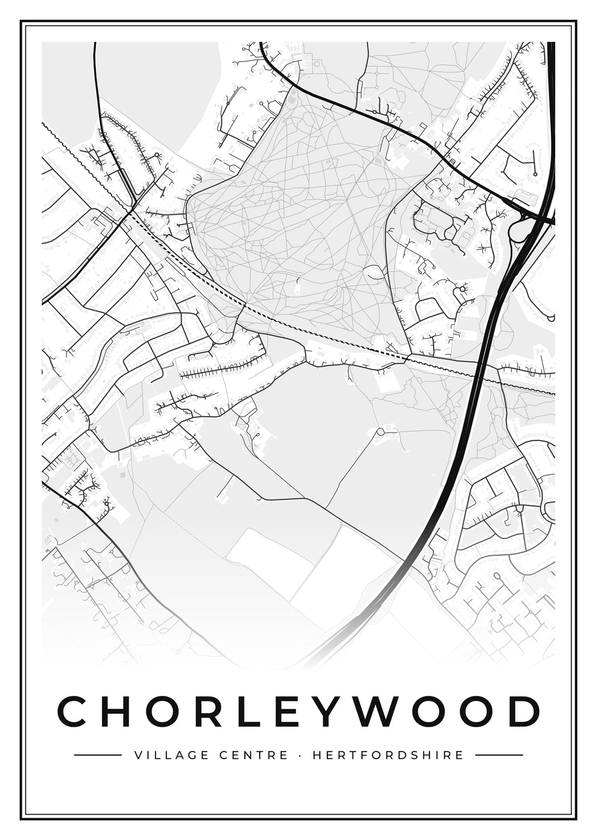 Street map poster of Chorleywood village centre, Hertfordshire