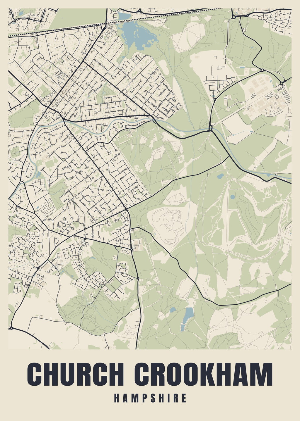 Street map poster of Church Crookham, Hampshire