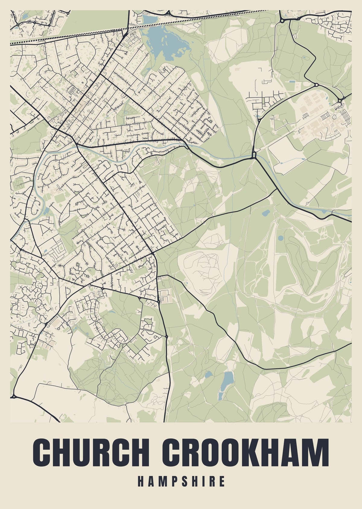 Street map poster of Church Crookham, Hampshire