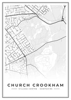 Street map poster of Church Crookham village centre, Hampshire