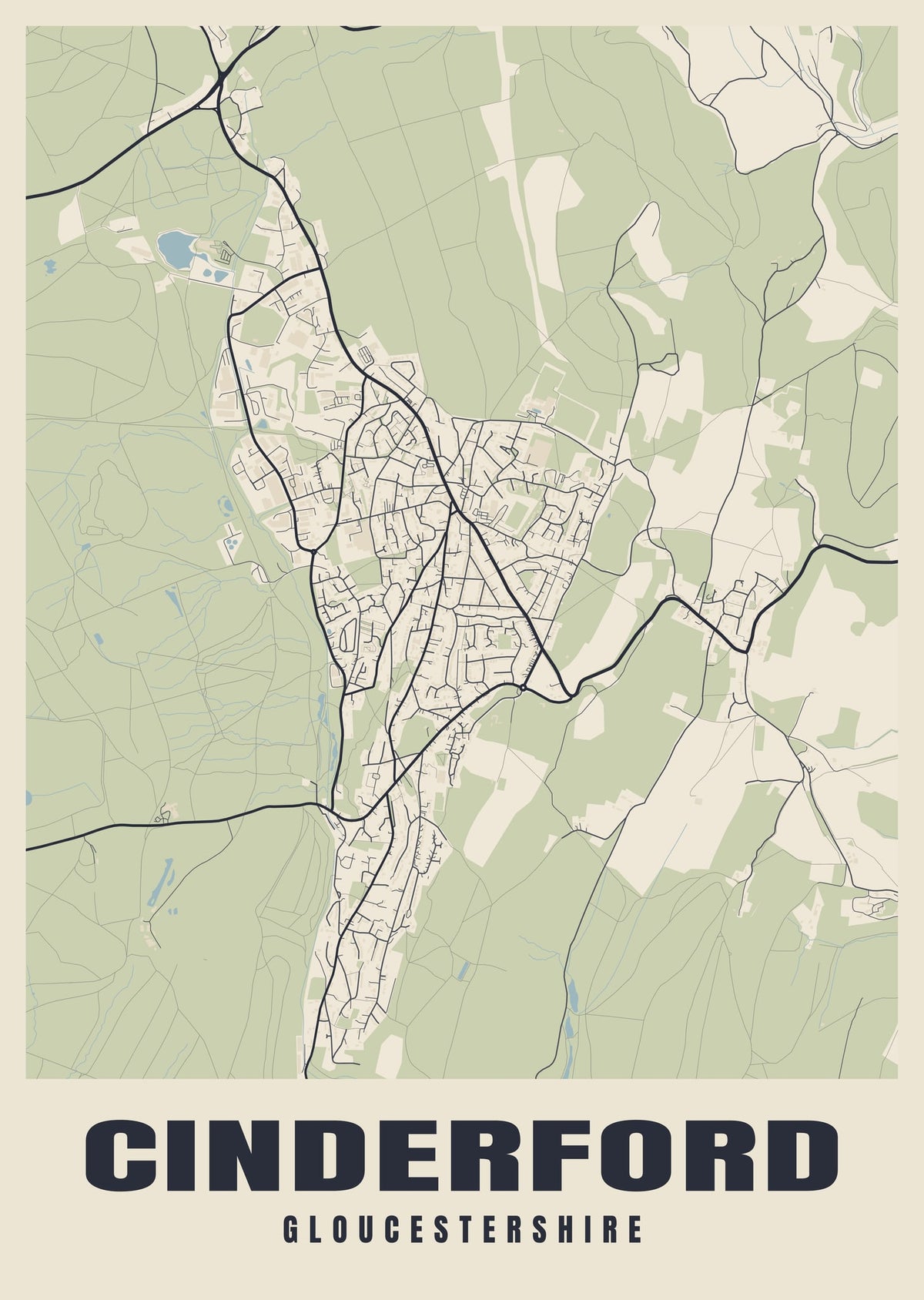 Street map poster of Cinderford, Gloucestershire