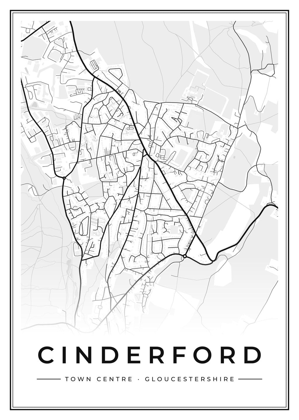Street map poster of Cinderford town centre, Gloucestershire