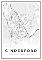 Street map poster of Cinderford town centre, Gloucestershire