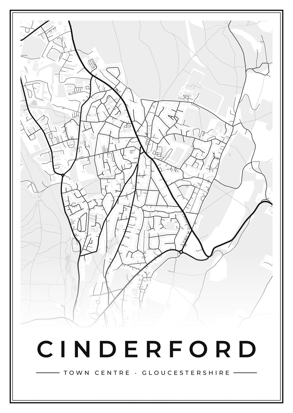 Street map poster of Cinderford town centre, Gloucestershire