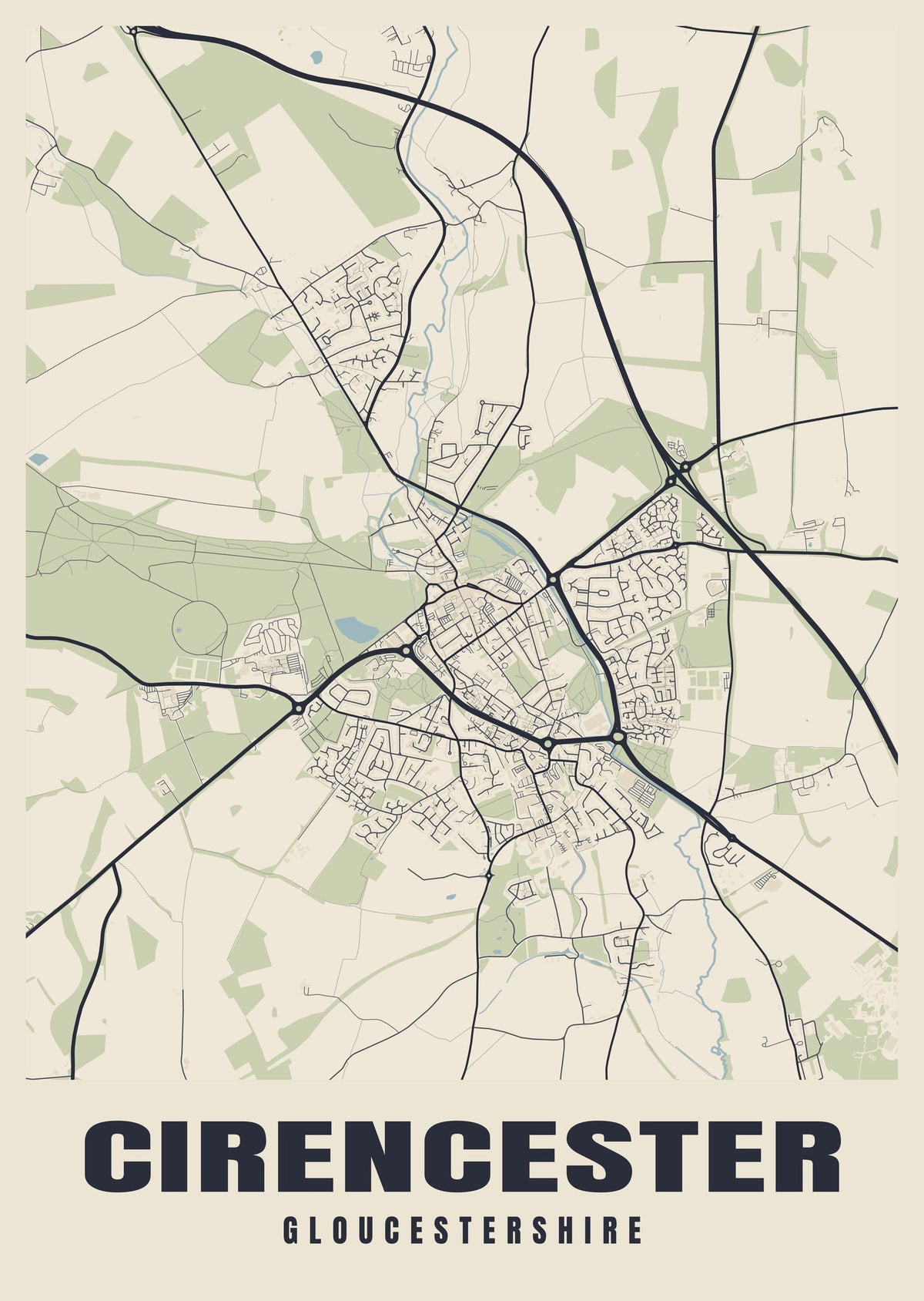 Street map poster of Cirencester, Gloucestershire