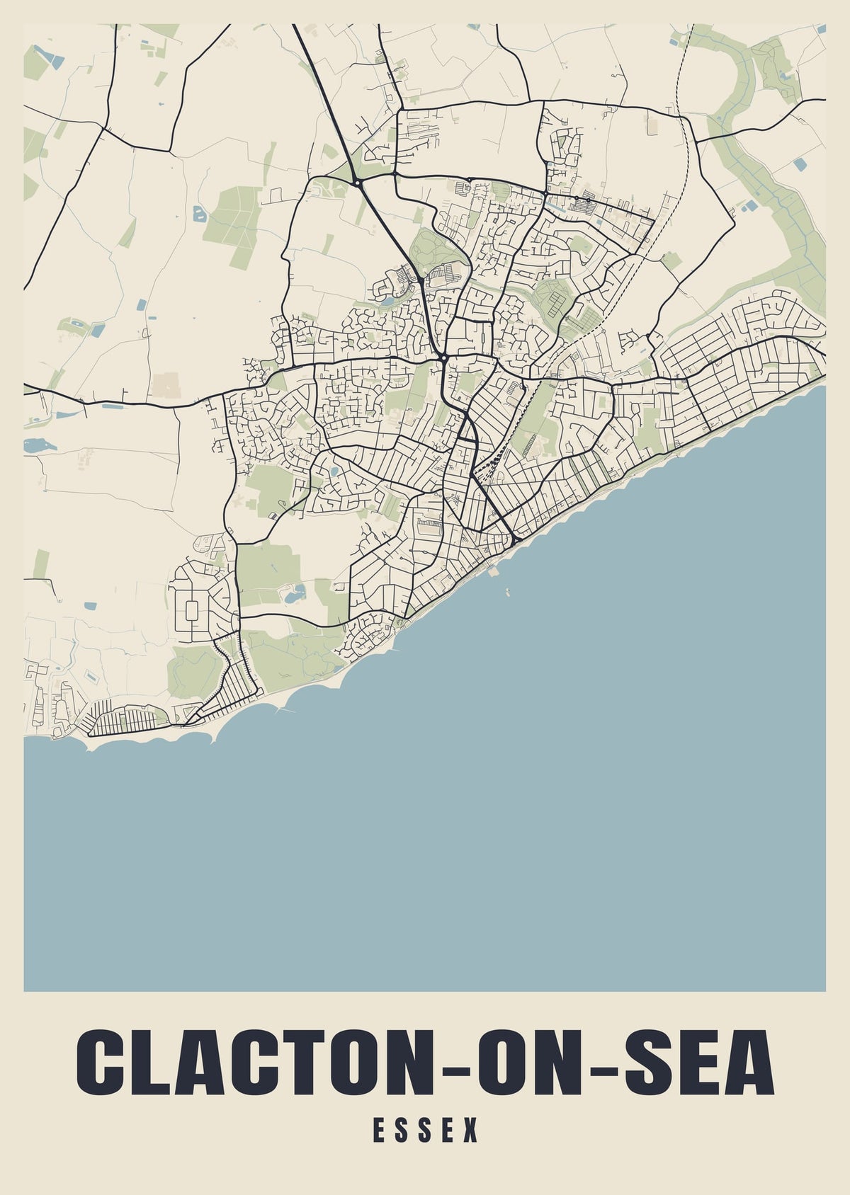 Street map poster of Clacton-on-Sea, Essex