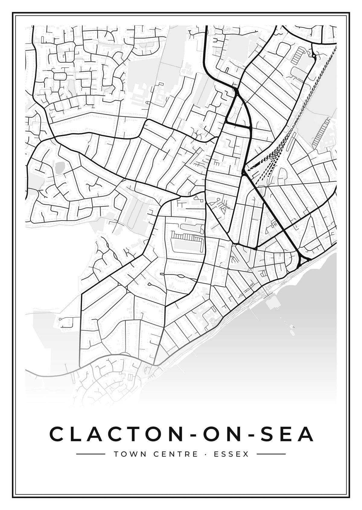 Street map poster of Clacton-on-Sea town centre, Essex
