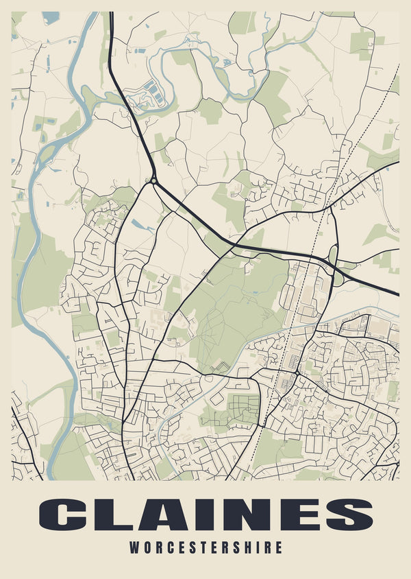 Claines Street Map Poster