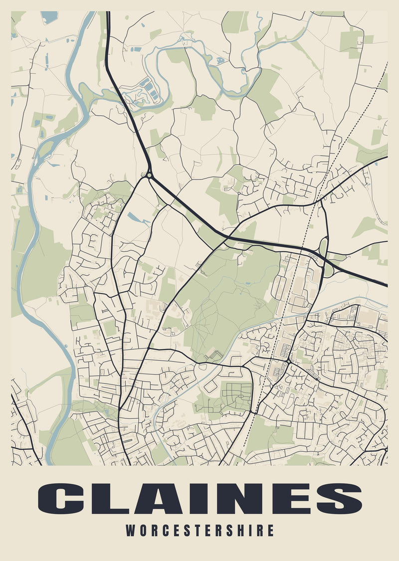 Claines Street Map Poster