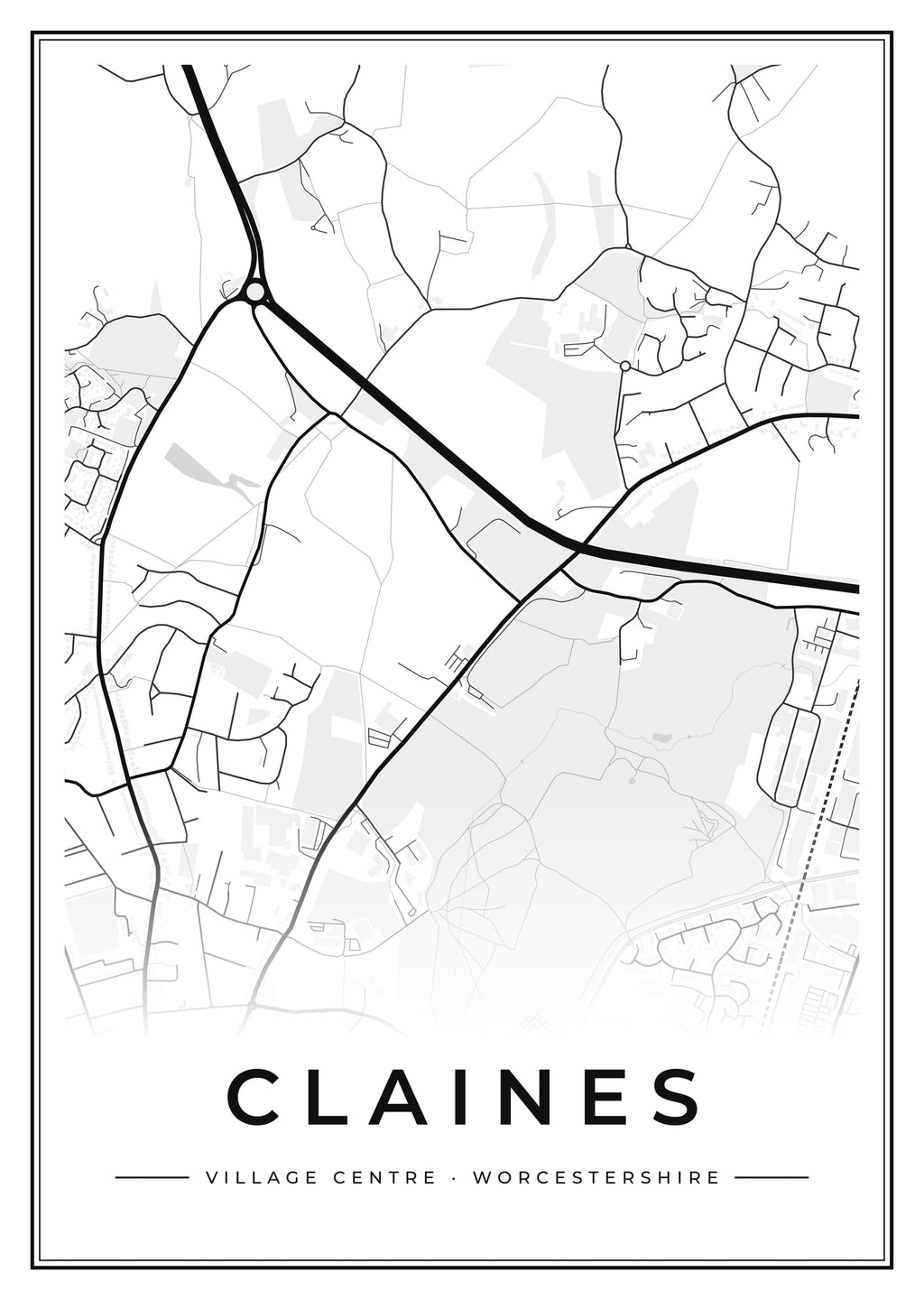 Street map poster of Claines village centre, Worcestershire