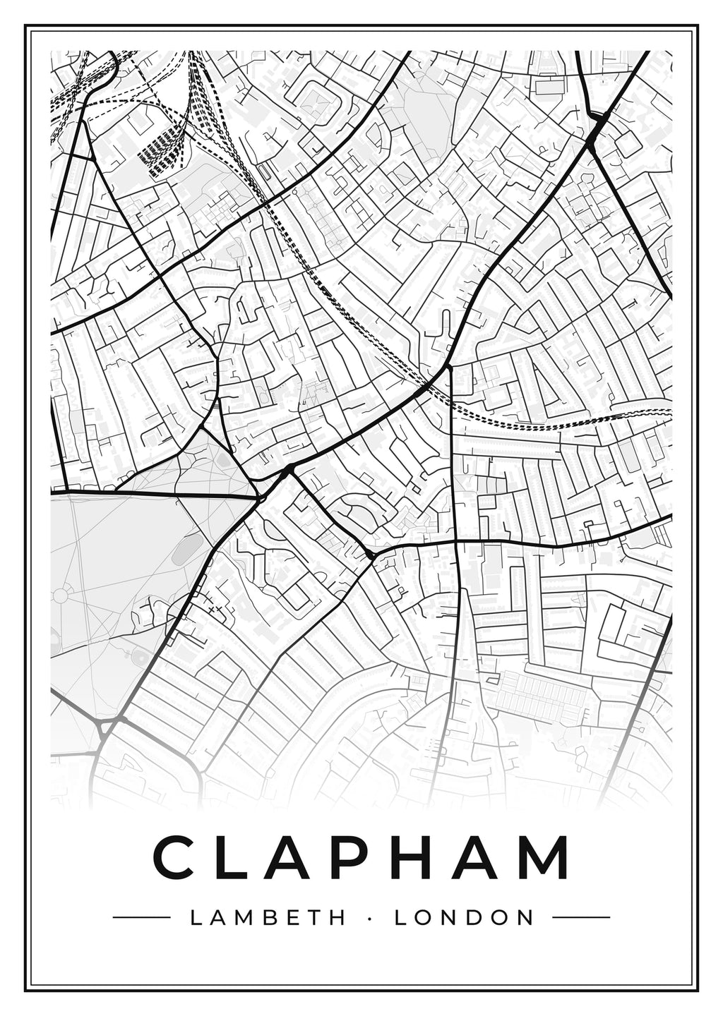 Street map poster of Clapham, Lambeth, London