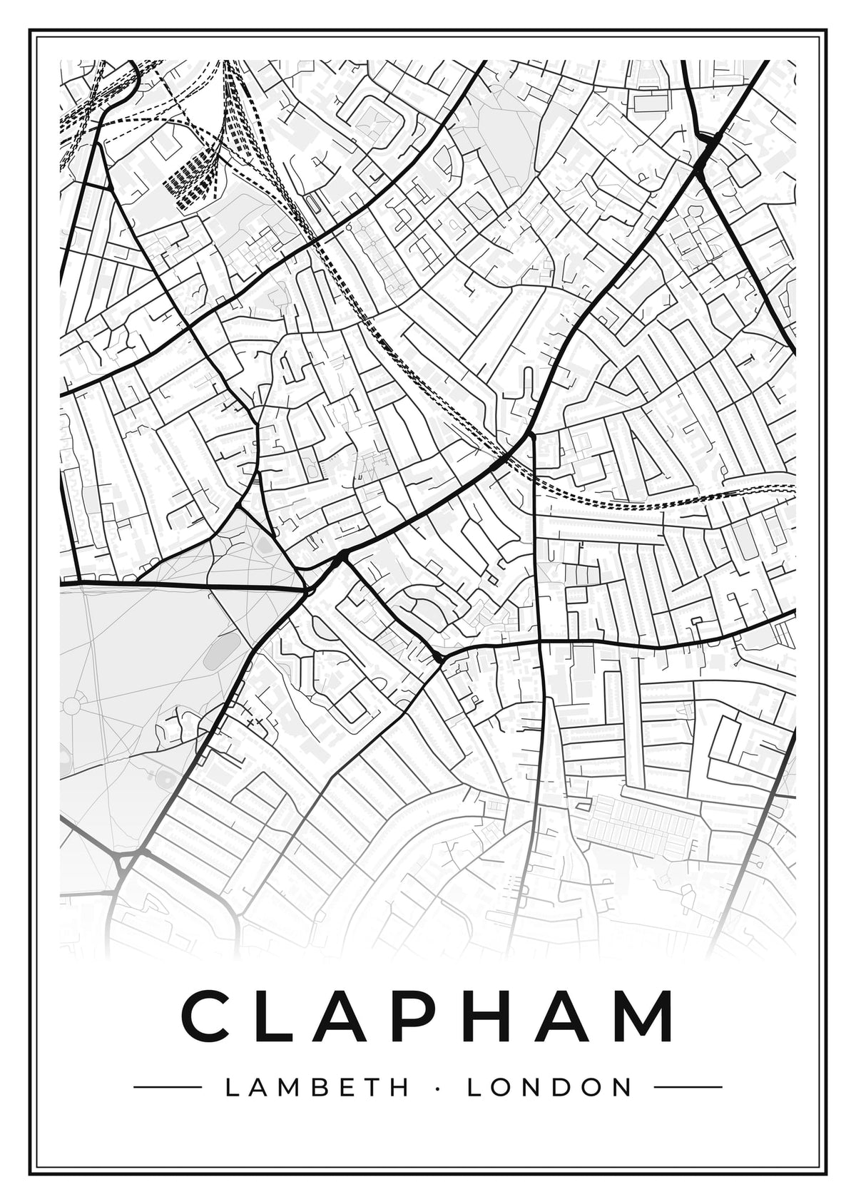 Street map poster of Clapham, Lambeth, London