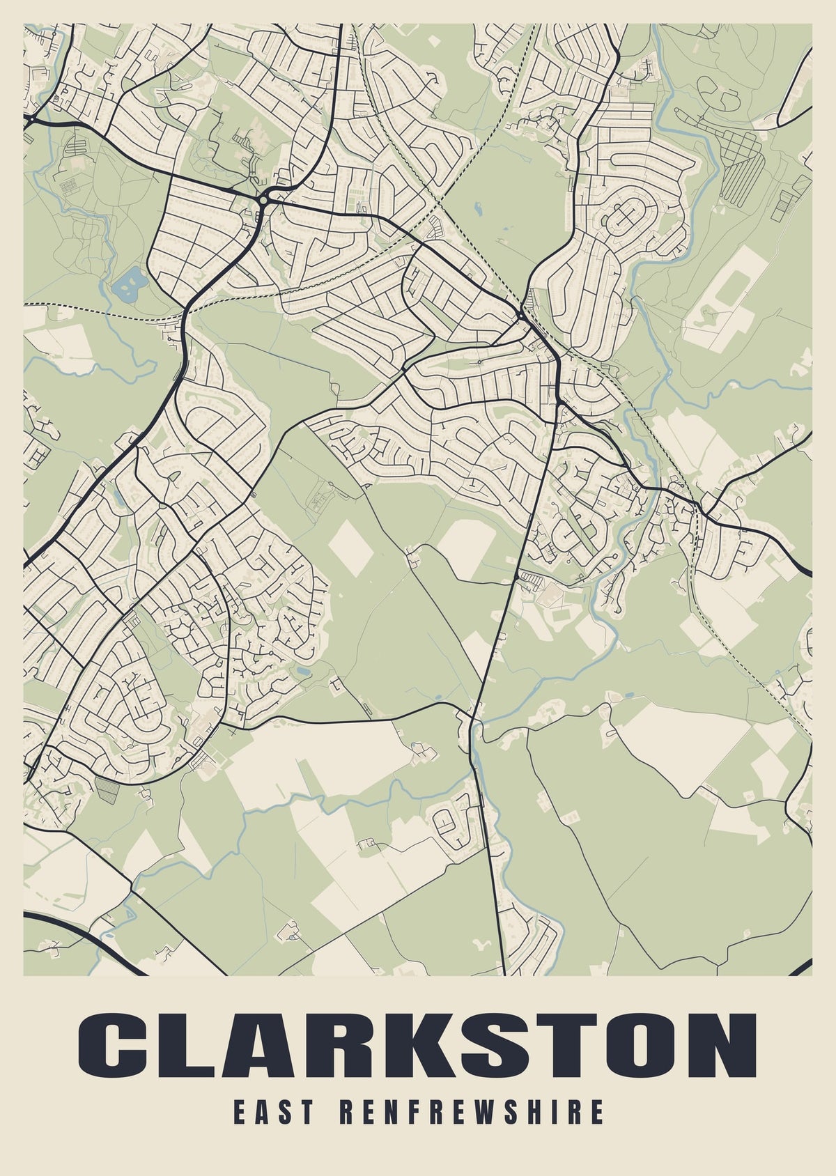 Street map poster of Clarkston, East Renfrewshire