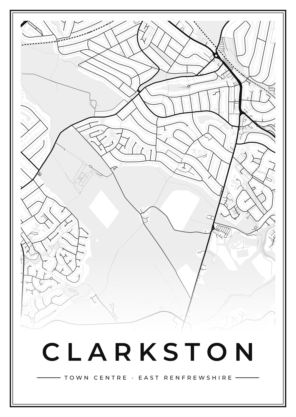 Street map poster of Clarkston town centre, East Renfrewshire