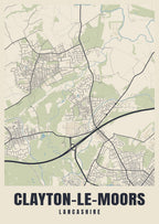 Street map poster of Clayton-le-Moors, Lancashire