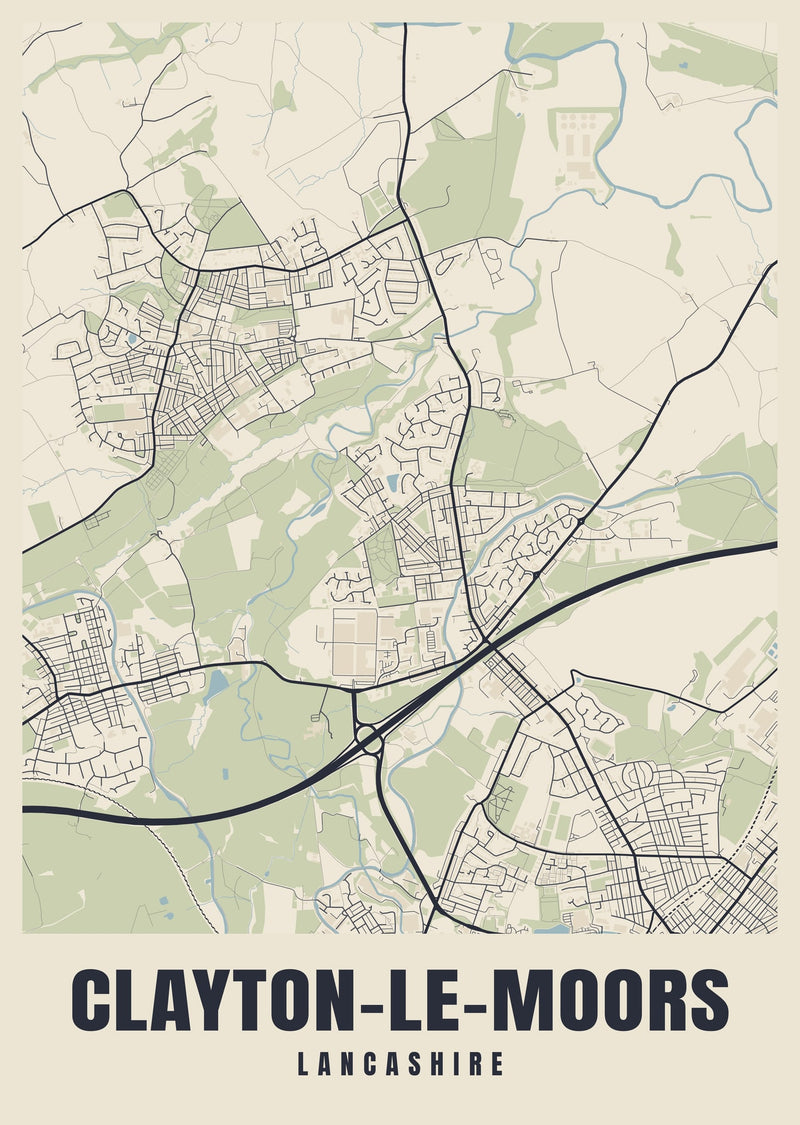 Clayton-le-Moors Street Map Poster