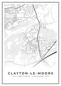 Street map poster of Clayton-le-Moors town centre, Lancashire