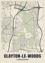 Street map poster of Clayton-le-Woods, Lancashire