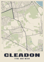 Street map poster of Cleadon, Tyne and Wear