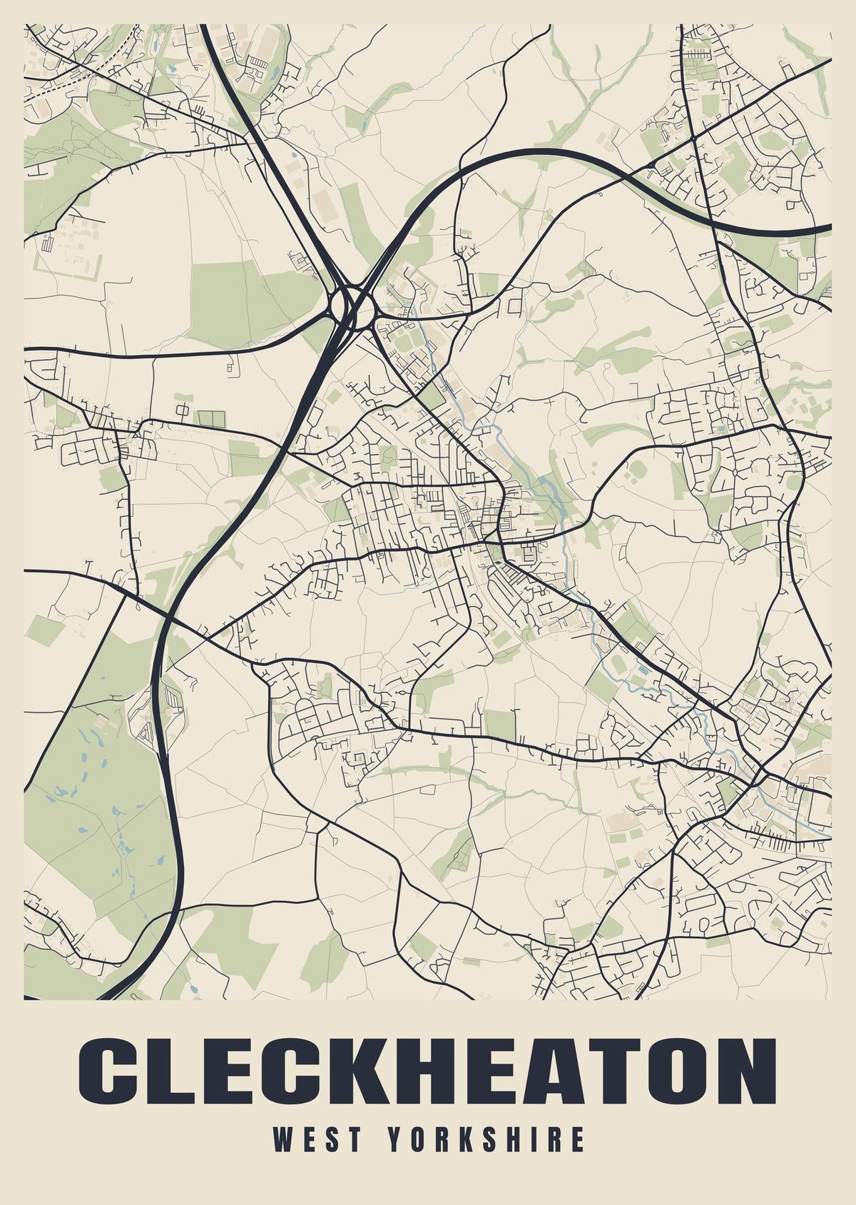 Street map poster of Cleckheaton, West Yorkshire