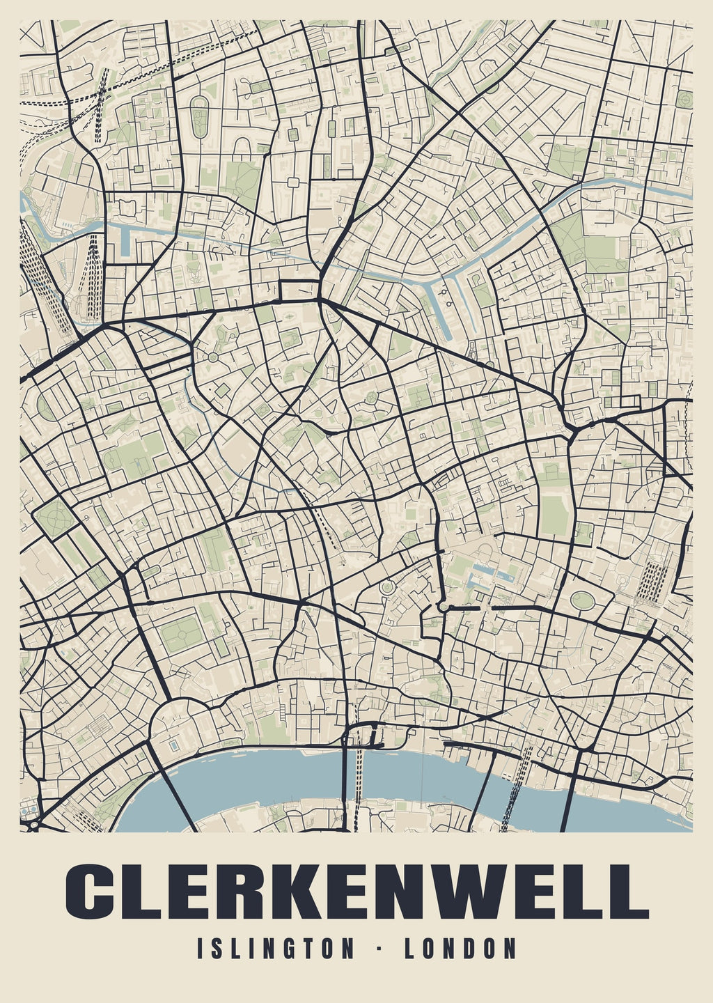 Heritage street map poster of Clerkenwell, Islington, London