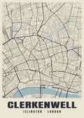 Heritage street map poster of Clerkenwell, Islington, London