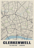 Heritage street map poster of Clerkenwell, Islington, London