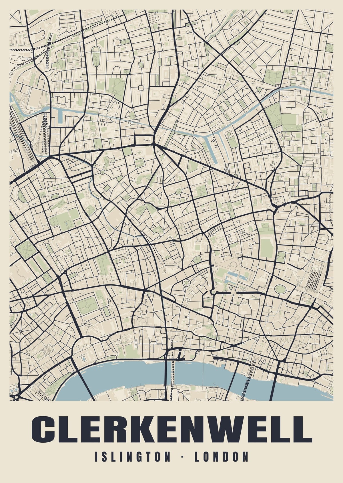 Heritage street map poster of Clerkenwell, Islington, London