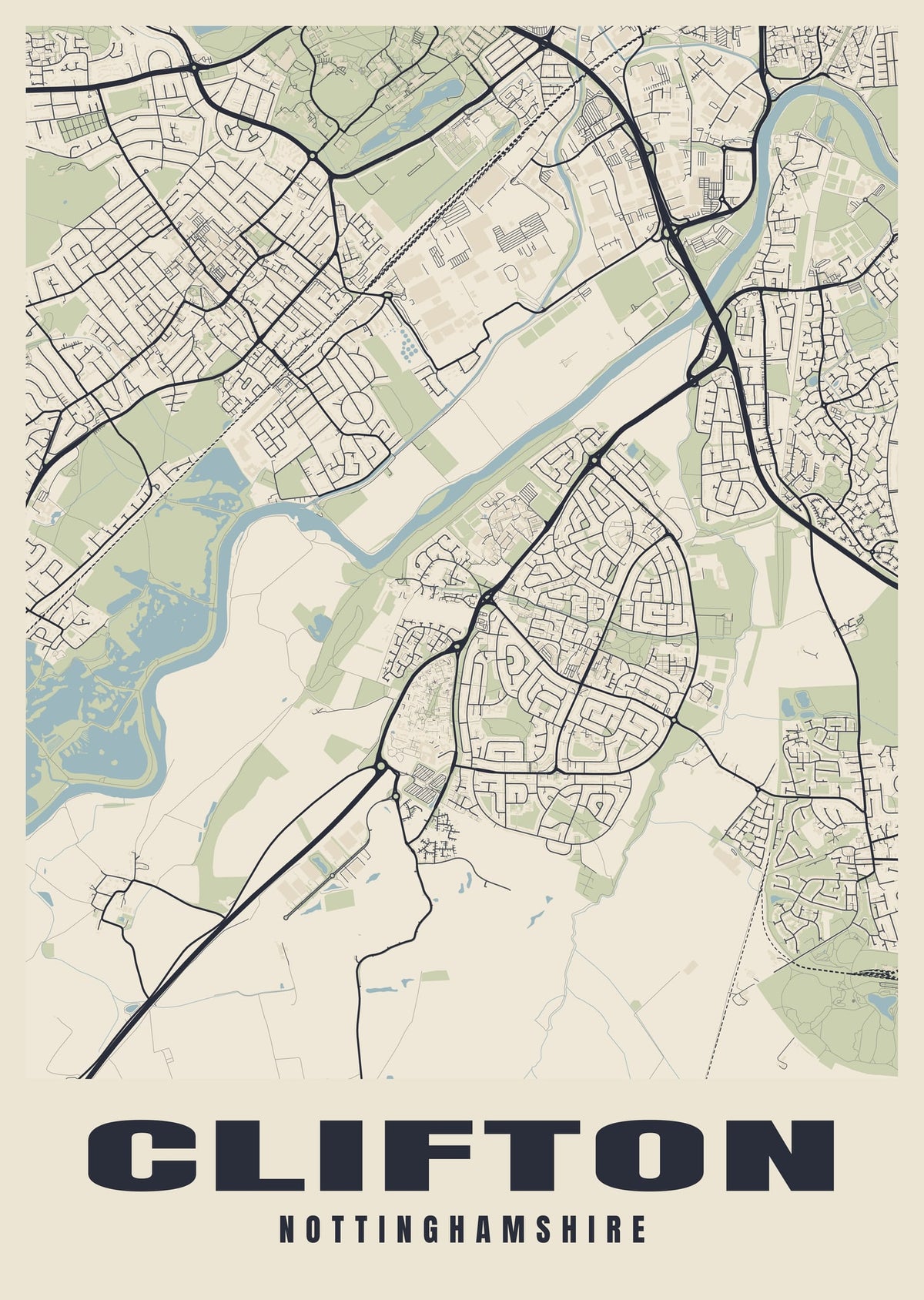 Street map poster of Clifton, Nottinghamshire