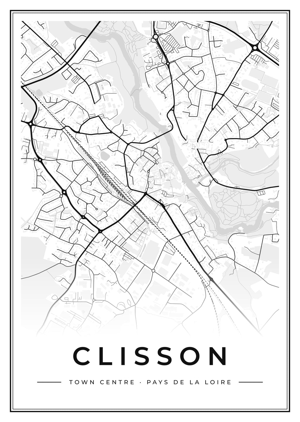 Street map poster of Clisson town centre, Pays de la Loire