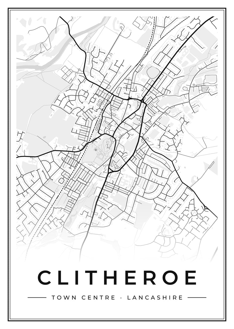 Clitheroe Town Centre Street Map Poster
