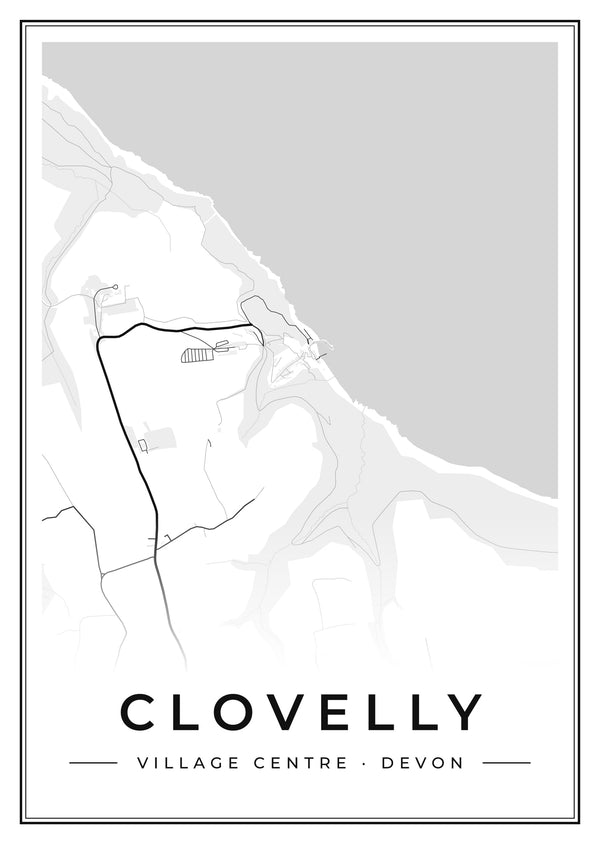 Clovelly Village Centre Street Map Poster