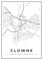 Street map poster of Clowne village centre, Derbyshire