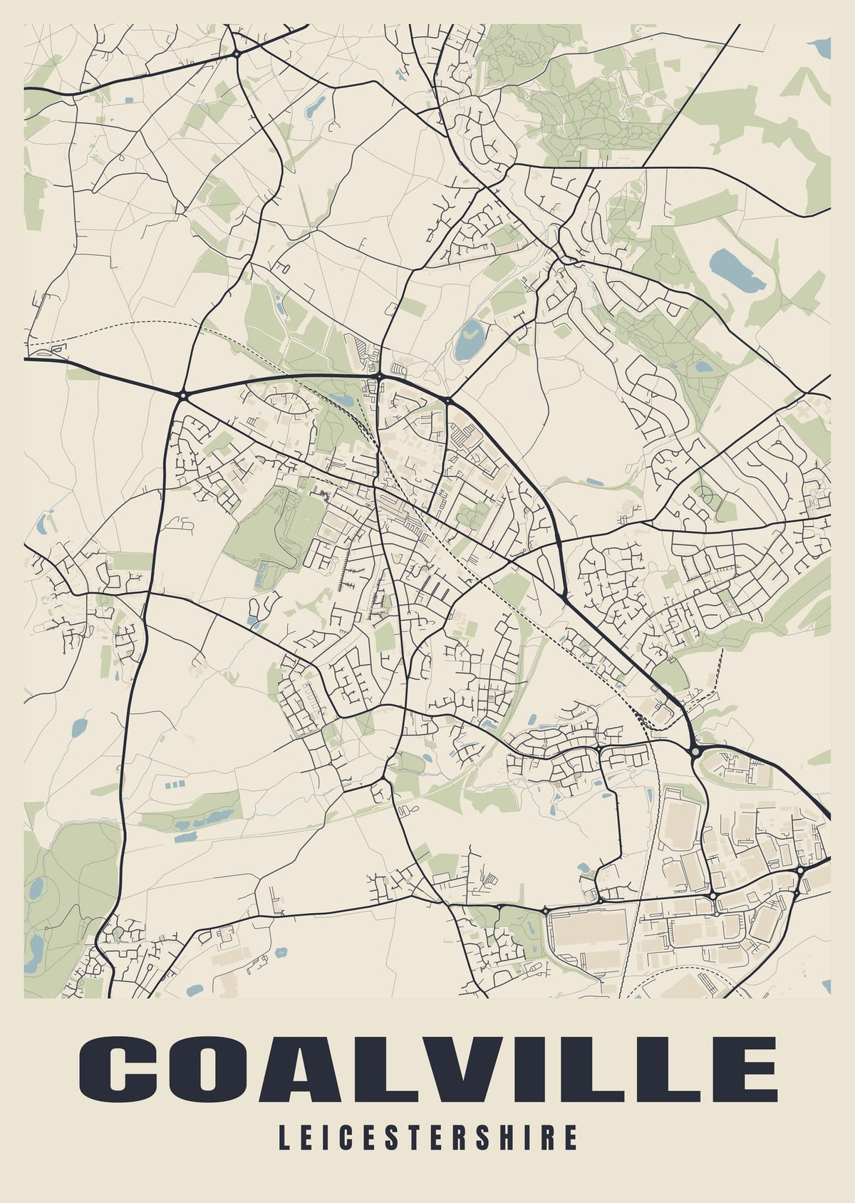 Street map poster of Coalville, Leicestershire