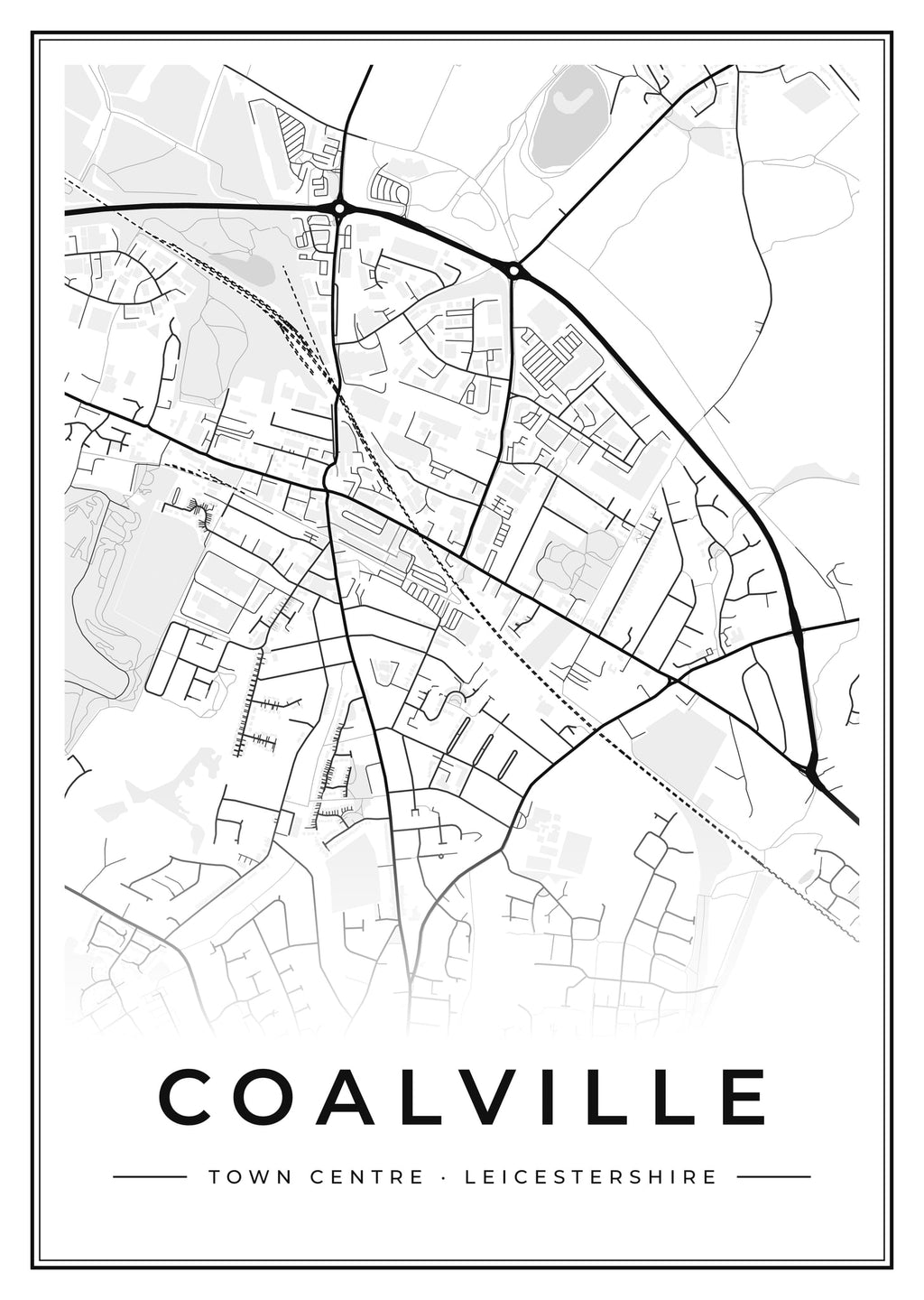 Street map poster of Coalville town centre, Leicestershire