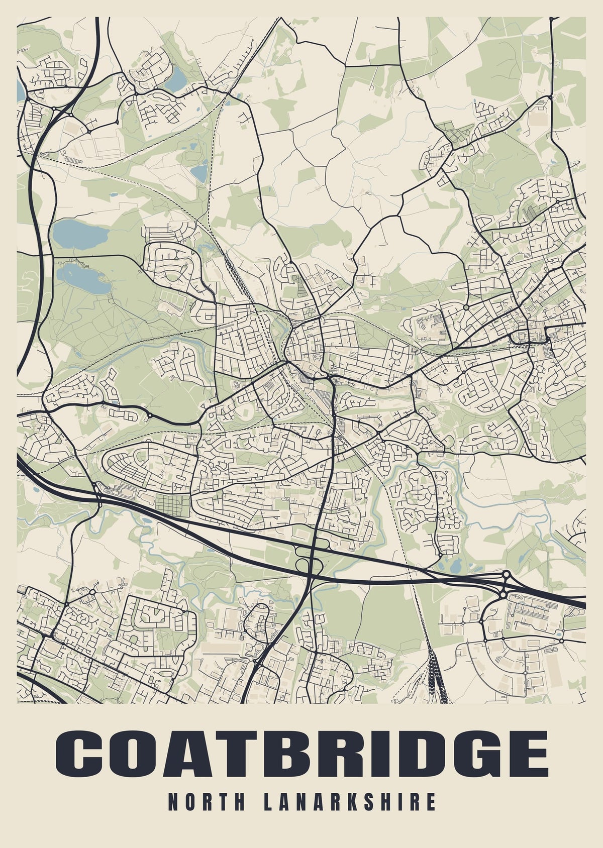 Street map poster of Coatbridge, North Lanarkshire