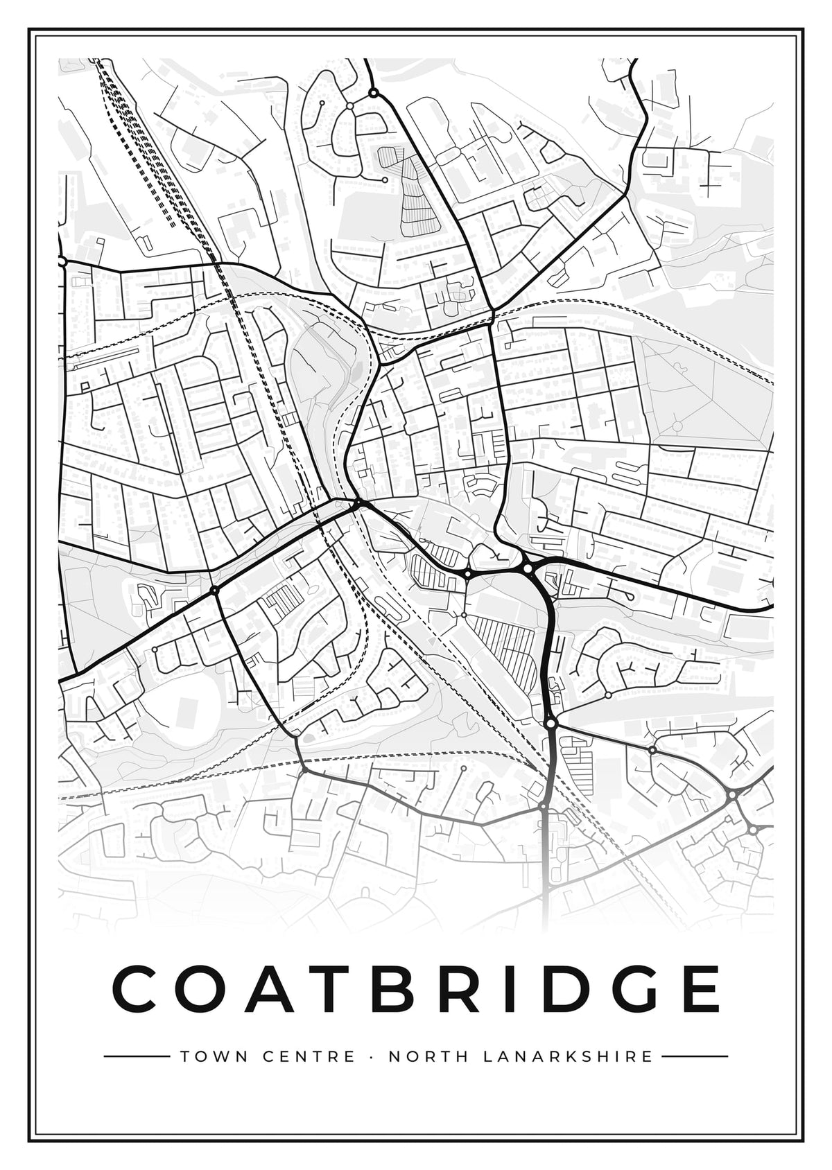 Street map poster of Coatbridge town centre, North Lanarkshire