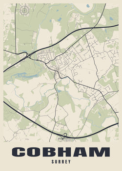 Street map poster of Cobham, Surrey