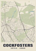 Heritage street map poster of Cockfosters, Enfield, London