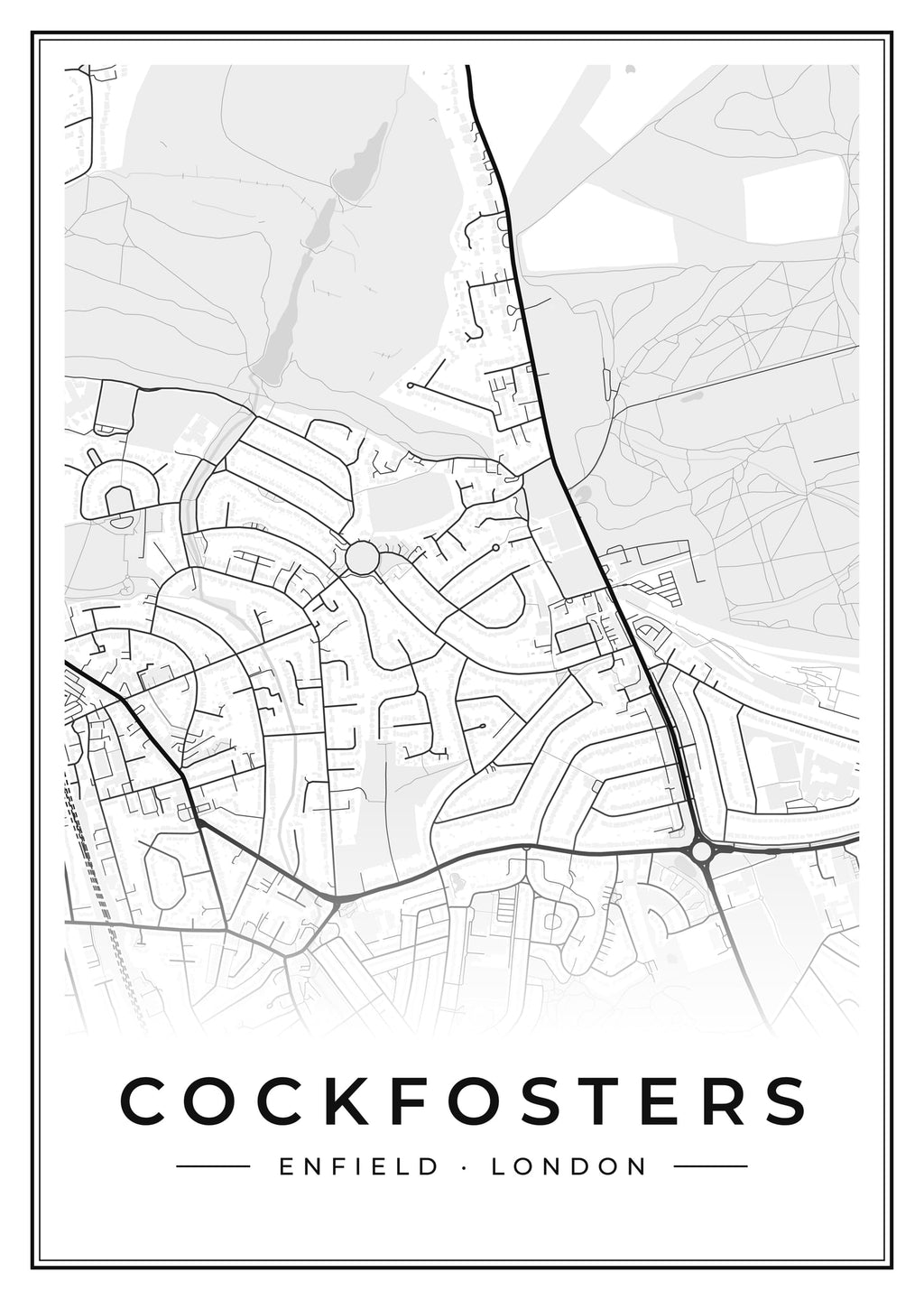 Street map poster of Cockfosters, Enfield, London