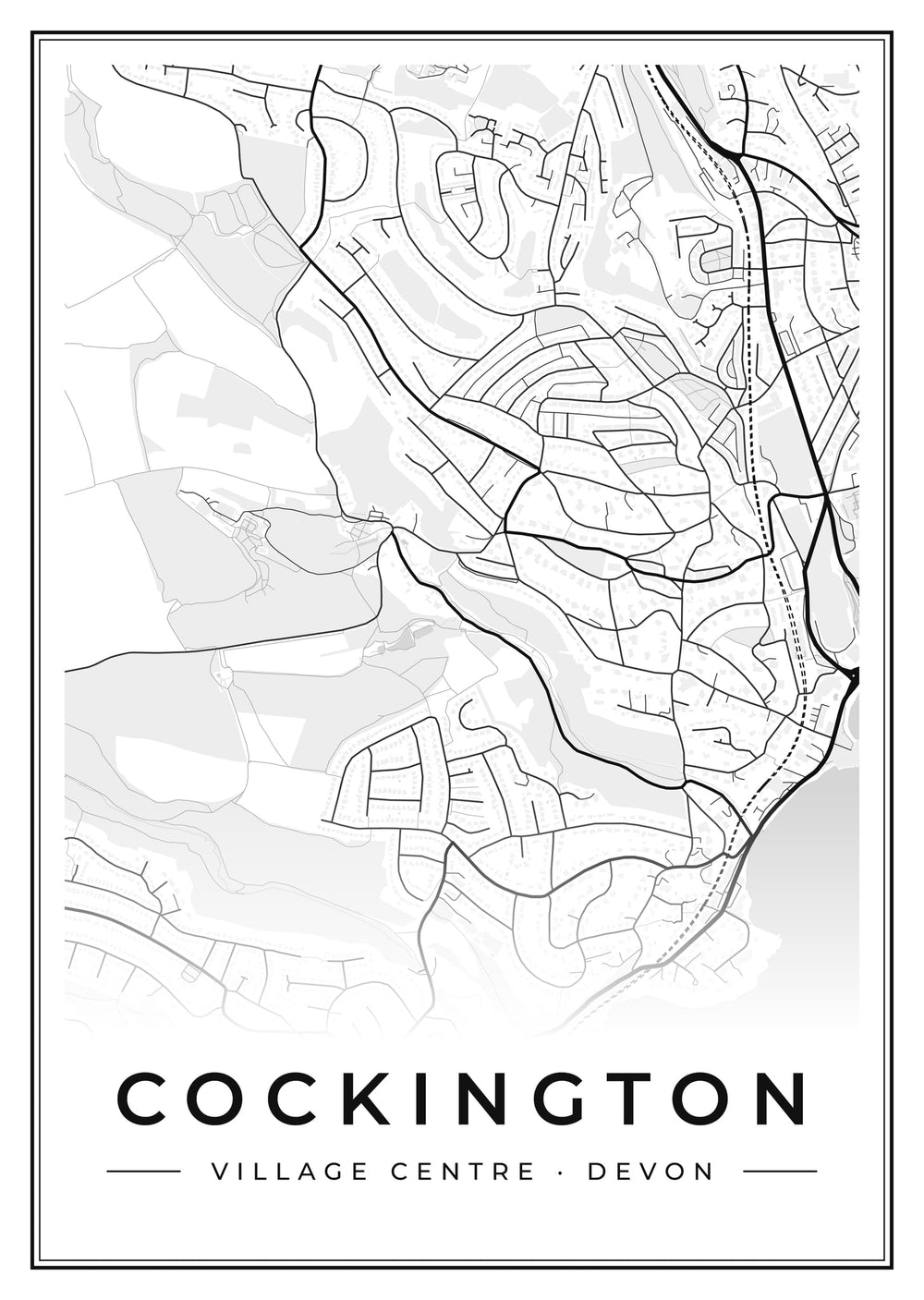 Cockington Village Centre Street Map Poster