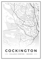 Street map poster of Cockington village centre, Devon