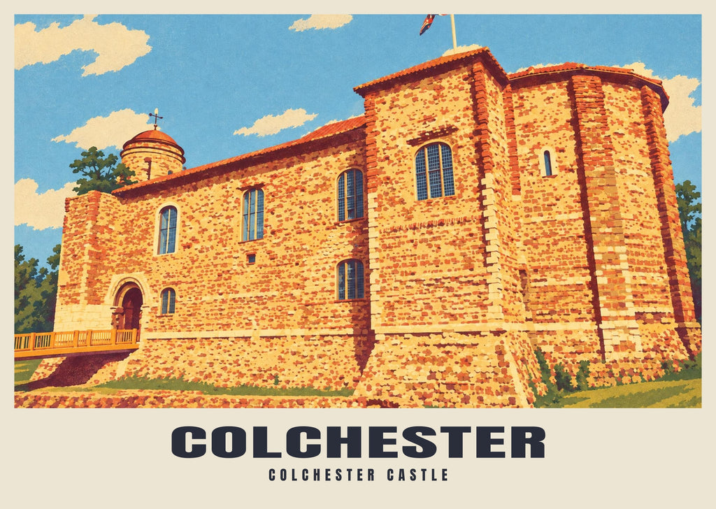 Colchester Castle poster, Retro Railway style