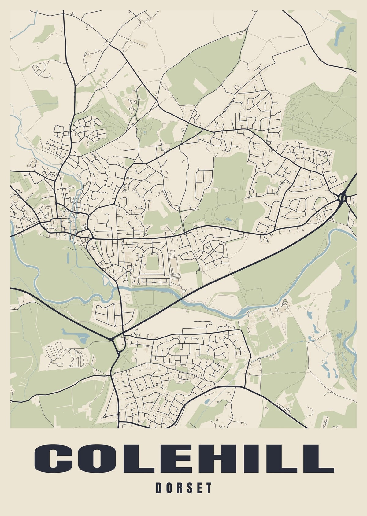 Street map poster of Colehill, Dorset