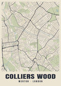 Heritage street map poster of Colliers Wood, Merton, London
