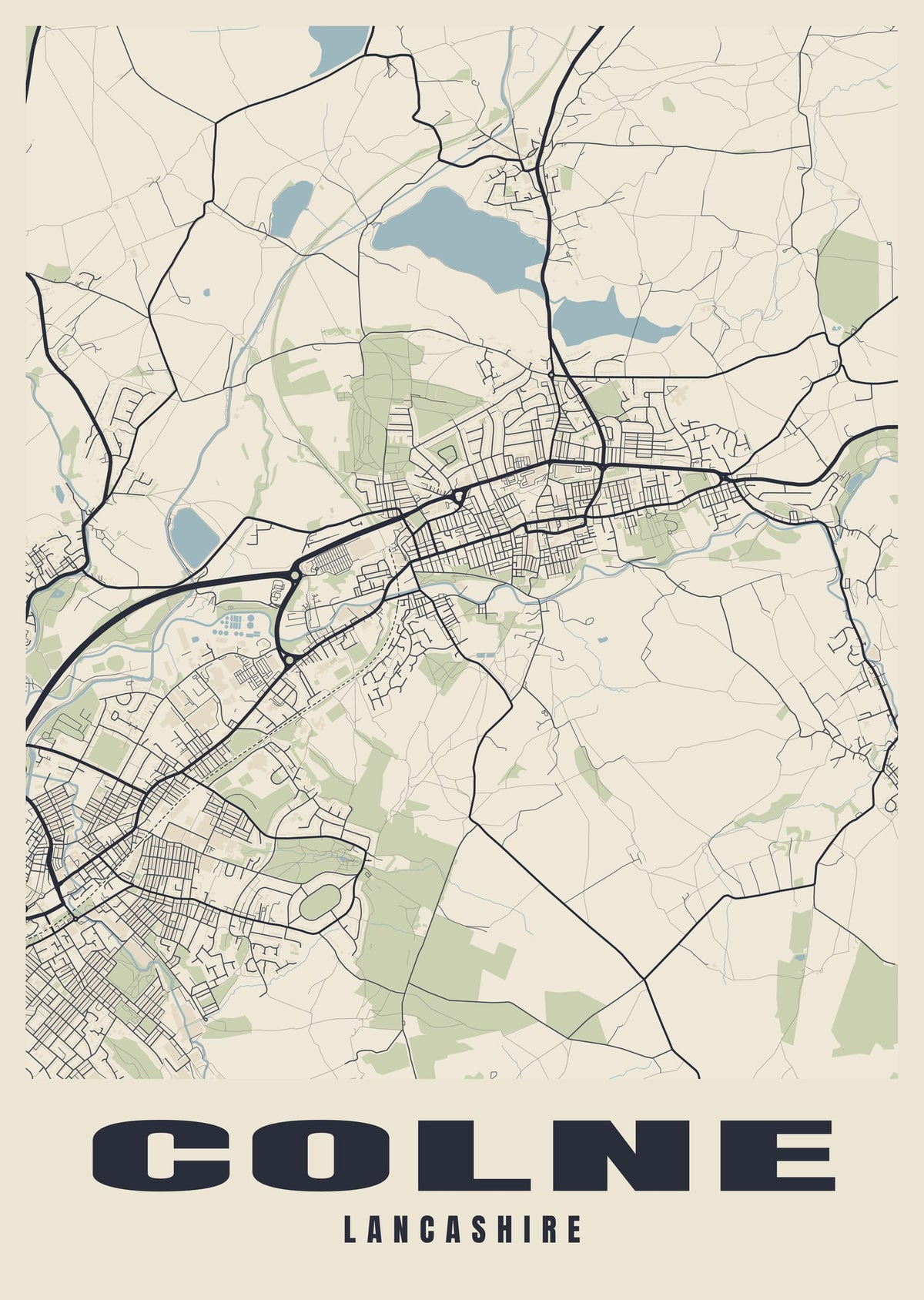 Street map poster of Colne, Lancashire