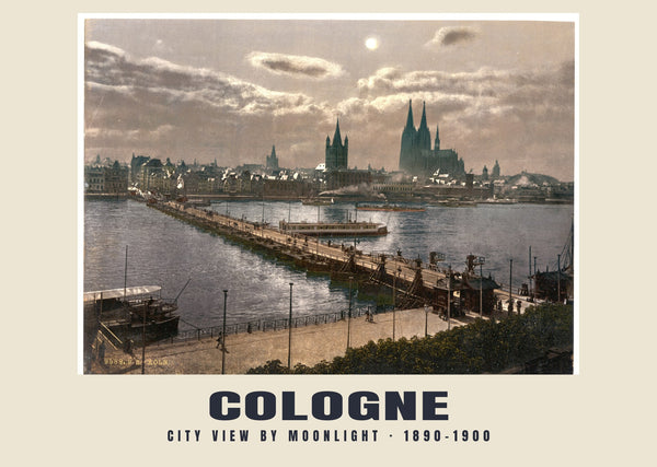 Vue de la ville au clair de lune, Cologne — 1890–1900 · Tirage photochrome ancien