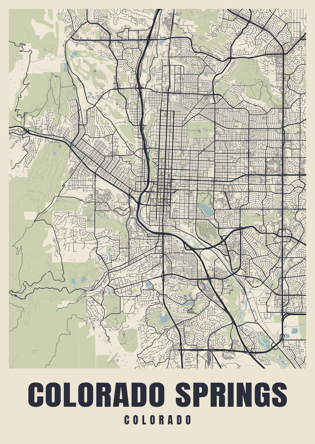 Street map poster of Colorado Springs, Colorado