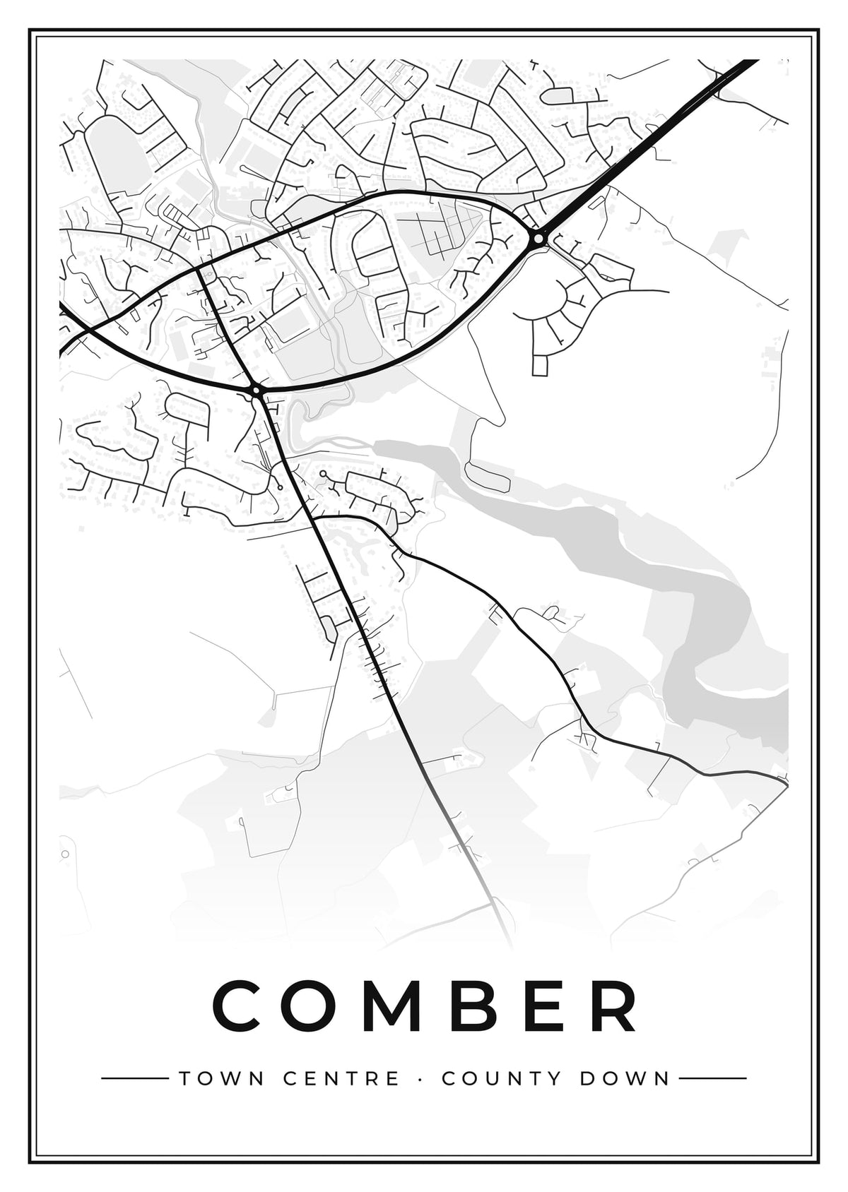 Street map poster of Comber town centre, County Down